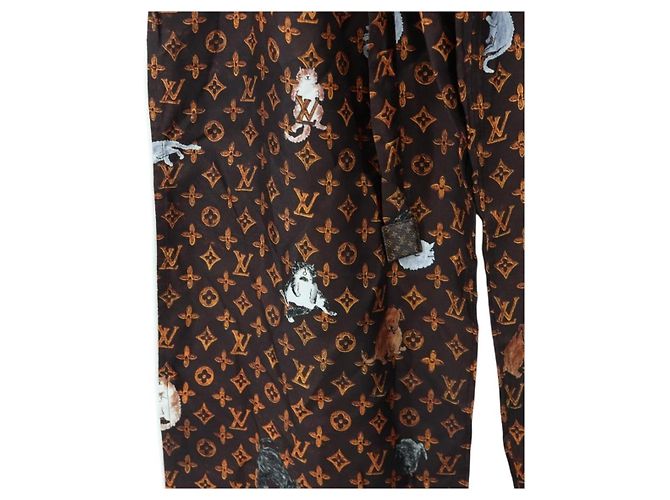 LOUIS VUITTON Pantalones rectos Catgram de seda 38 Brown LV Auth BA15774SAM Castaño - vista 6