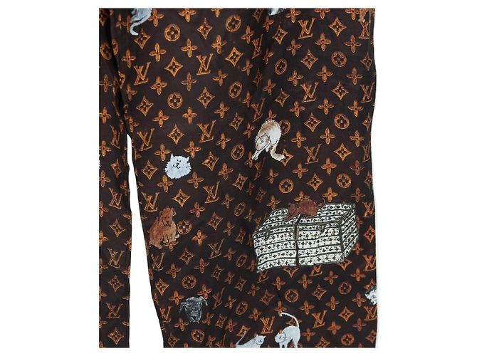 LOUIS VUITTON Pantalones rectos Catgram de seda 38 Brown LV Auth BA15774SAM Castaño - vista 7