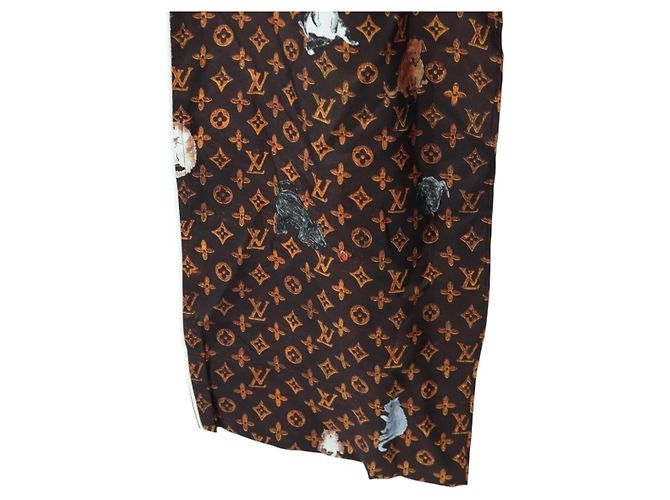 LOUIS VUITTON Pantalones rectos Catgram de seda 38 Brown LV Auth BA15774SAM Castaño - vista 8