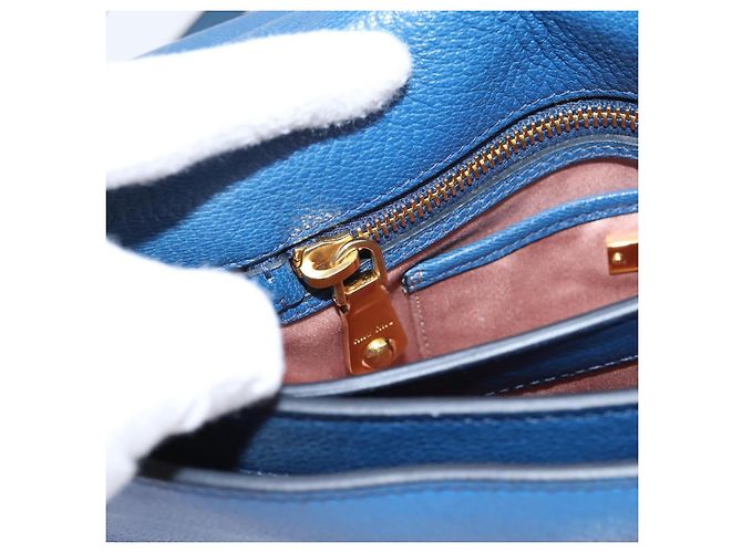 Borsa a mano Miu Miu Madras in pelle 2way Navy tono oro Auth LN072A Blu navy - vista 26