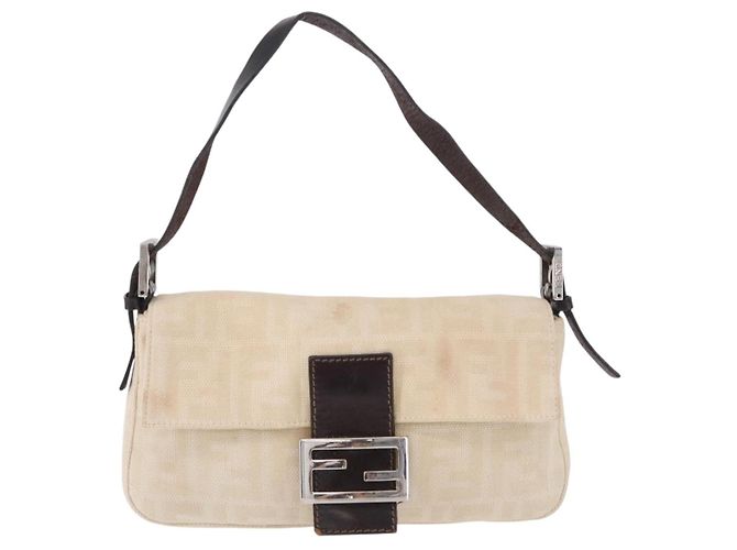 Sac à épaule FENDI Zucca Canvas Mamma Baguette Ivory Silver Auth 205920 Argenté Écru - vue 13