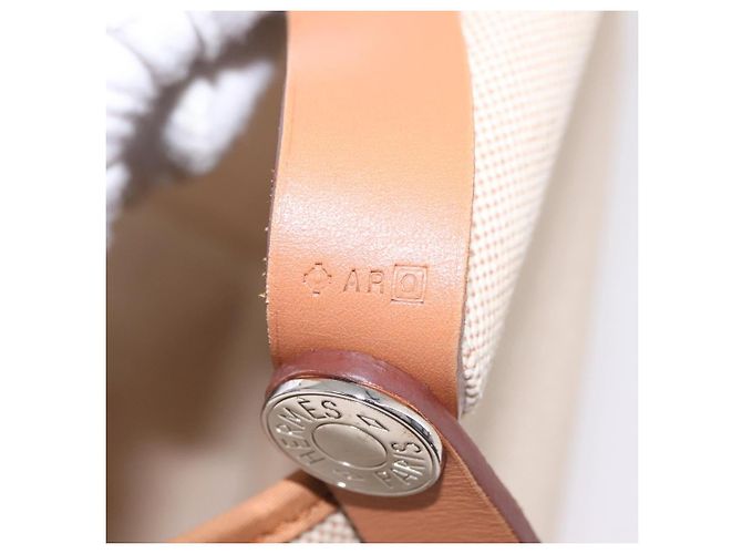 Hermès Bolso de mano HERMES Kabak Elan PM Canvas Beige Silver Auth 206603V Plata - vista 12