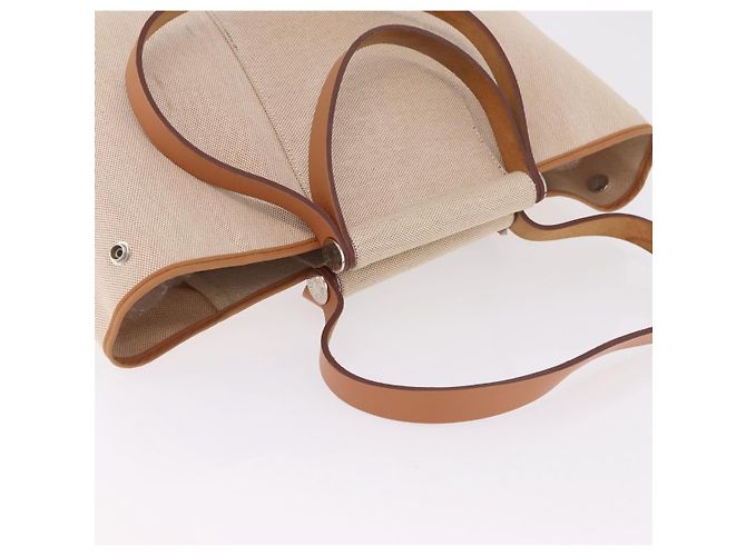 Hermès Bolso de mano HERMES Kabak Elan PM Canvas Beige Silver Auth 206603V Plata - vista 14