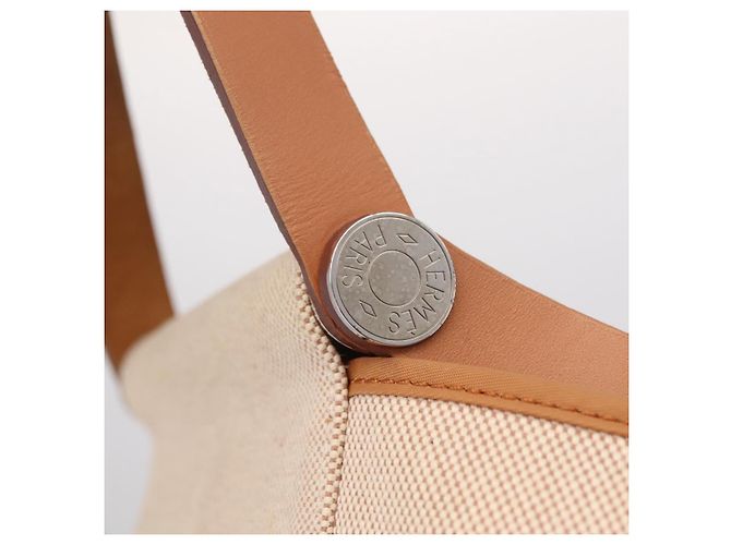 Hermès Bolso de mano HERMES Kabak Elan PM Canvas Beige Silver Auth 206603V Plata - vista 24