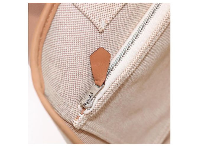 Hermès Bolso de mano HERMES Kabak Elan PM Canvas Beige Silver Auth 206603V Plata - vista 28