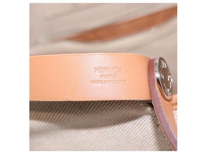 Hermès Bolso de mano HERMES Kabak Elan PM Canvas Beige Silver Auth 206603V Plata - vista 31