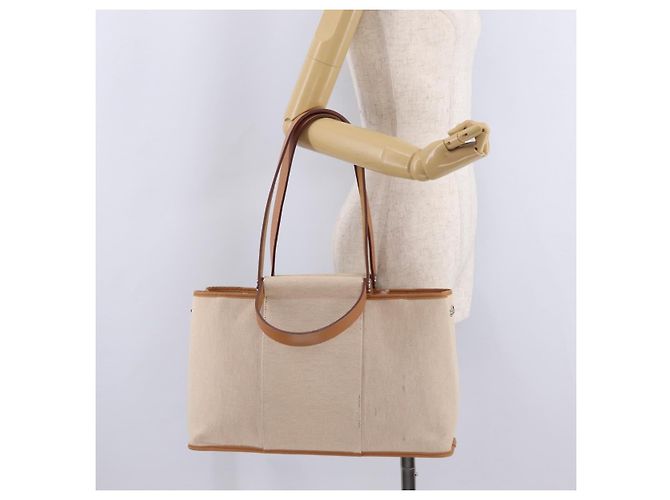 Hermès Bolso de mano HERMES Kabak Elan PM Canvas Beige Silver Auth 206603V Plata - vista 32