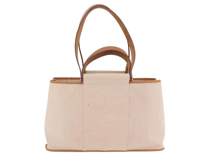 Hermès Bolso de mano HERMES Kabak Elan PM Canvas Beige Silver Auth 206603V Plata - vista 4