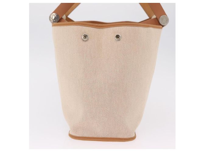 Hermès Bolso de mano HERMES Kabak Elan PM Canvas Beige Silver Auth 206603V Plata - vista 7