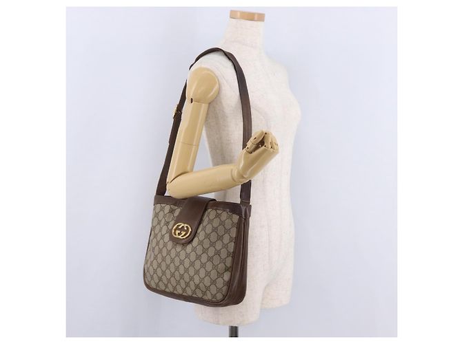 Borsa a Tracolla GUCCI GG Supreme PVC Beige Tono Oro 30 001 1914 Auth ka6521 - vista 27