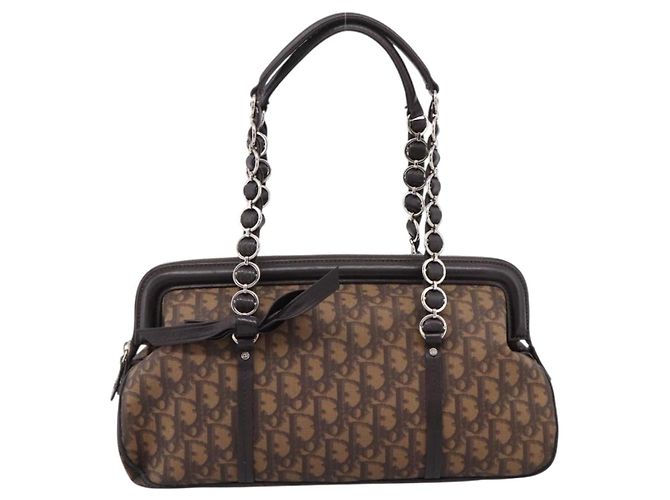 Bolso de mano Christian Dior Trotter Canvas Romantic PVC Brown Silver Auth ep16550V Castaño Plata - vista 13