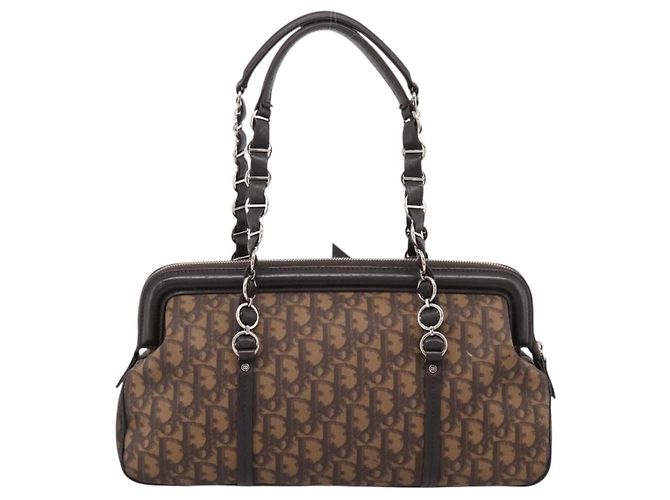 Bolso de mano Christian Dior Trotter Canvas Romantic PVC Brown Silver Auth ep16550V Castaño Plata - vista 2