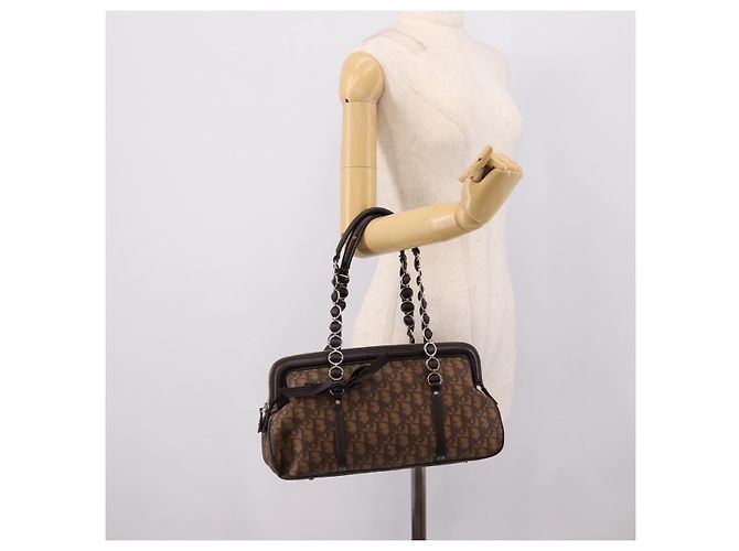 Bolso de mano Christian Dior Trotter Canvas Romantic PVC Brown Silver Auth ep16550V Castaño Plata - vista 23