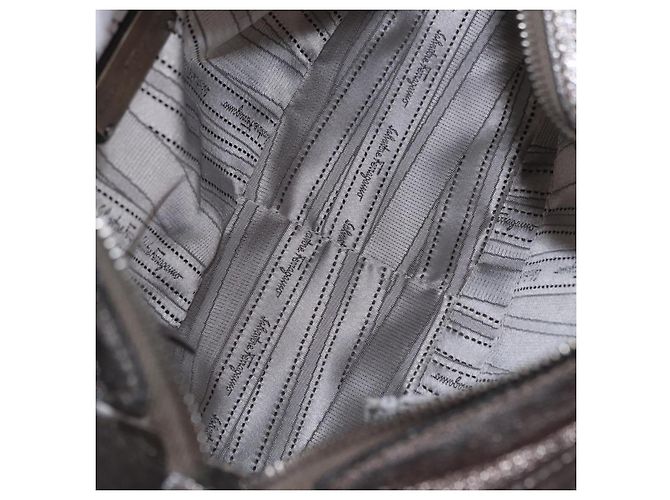 Borsa Salvatore Ferragamo Gancini in pelle argento autentica 207554A - vista 11