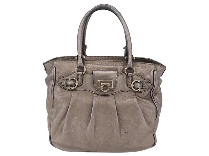 Borsa Salvatore Ferragamo Gancini in pelle argento autentica 207554A - vista 13