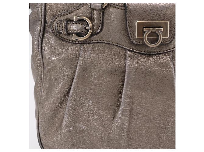 Borsa Salvatore Ferragamo Gancini in pelle argento autentica 207554A - vista 2