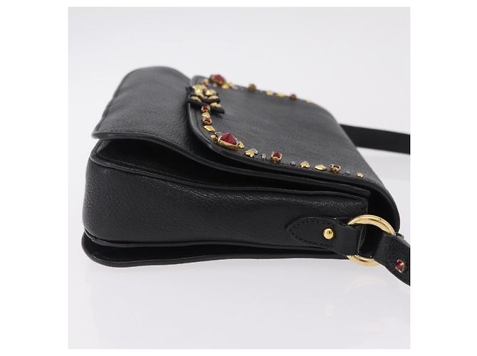 Bolsa de Ombro Miu Miu Couro Preto Ouro Auth 207615V Dourado - vista 3