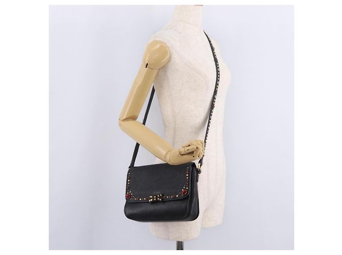 Bolsa de Ombro Miu Miu Couro Preto Ouro Auth 207615V Dourado - vista 33