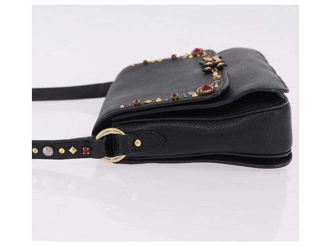 Bolsa de Ombro Miu Miu Couro Preto Ouro Auth 207615V Dourado - vista 4