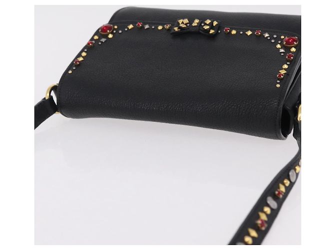 Bolsa de Ombro Miu Miu Couro Preto Ouro Auth 207615V Dourado - vista 6