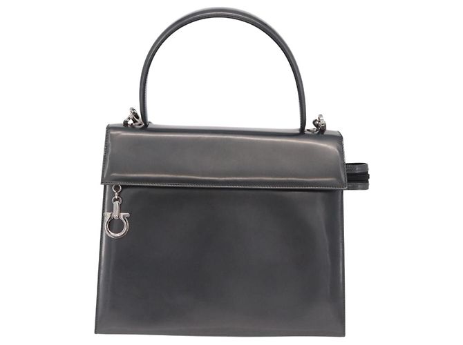 Borsa Salvatore Ferragamo Vernice 2way Gray Silver Auth ka6464A Marrone Argento - vista 13