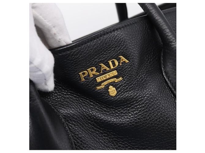 Bolso de mano PRADA de cuero 2way Negro Tono Dorado Auth 207702V - vista 18