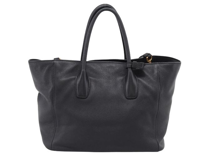 Bolso de mano PRADA de cuero 2way Negro Tono Dorado Auth 207702V - vista 2