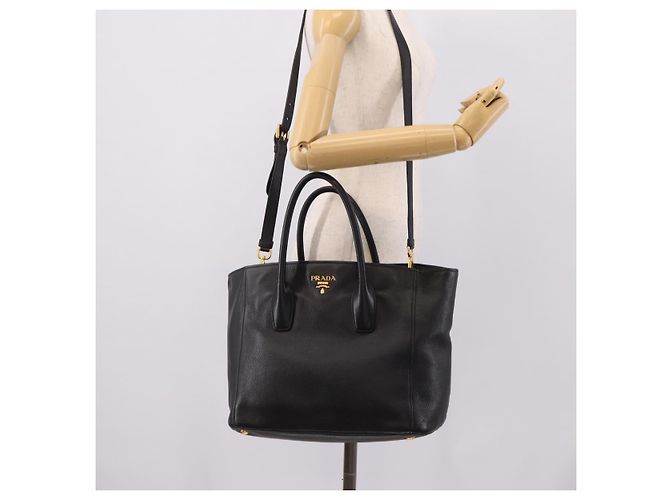 Bolso de mano PRADA de cuero 2way Negro Tono Dorado Auth 207702V - vista 26