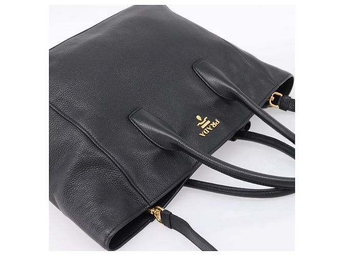 Bolso de mano PRADA de cuero 2way Negro Tono Dorado Auth 207702V - vista 6
