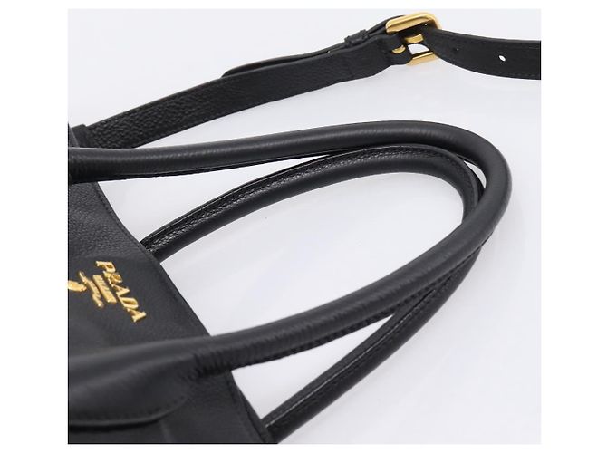 Bolso de mano PRADA de cuero 2way Negro Tono Dorado Auth 207702V - vista 8