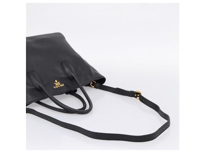 Bolso de mano PRADA de cuero 2way Negro Tono Dorado Auth 207702V - vista 9