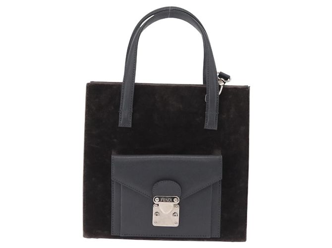 Sac à main FENDI Velor 2way Navy Silver Auth bs37478 Argenté Bleu Marine - vue 13