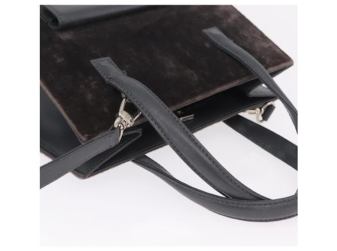 Sac à main FENDI Velor 2way Navy Silver Auth bs37478 Argenté Bleu Marine - vue 14
