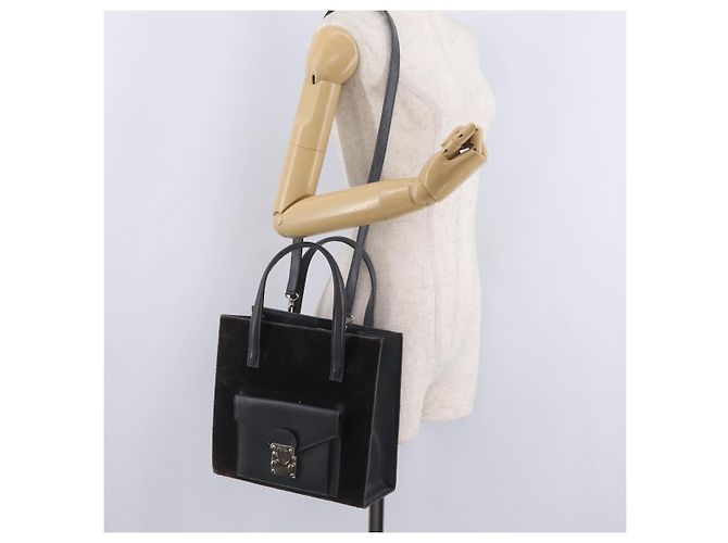 Sac à main FENDI Velor 2way Navy Silver Auth bs37478 Argenté Bleu Marine - vue 27