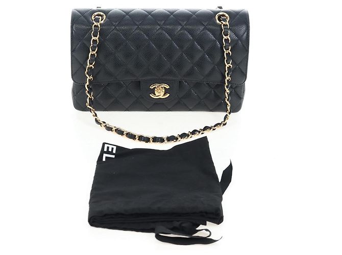 Borsa a tracolla CHANEL Chain Matelasse 25 Pelle Caviar Nero Oro CC Auth BA16029SV D'oro - vista 12