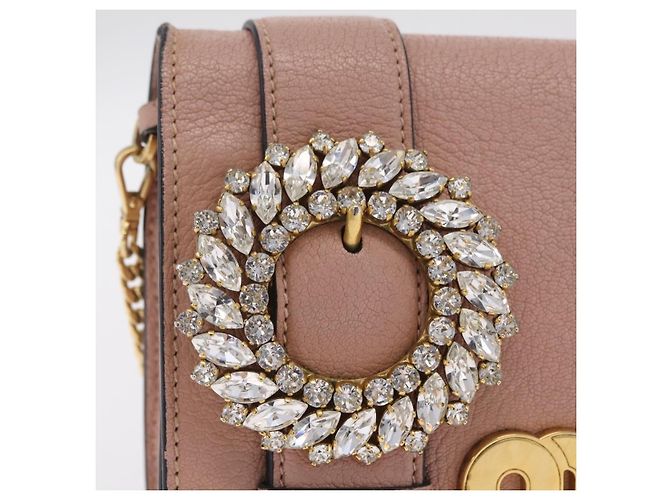 Bolsa de Ombro com Corrente Miu Miu em Couro Rosa Dourado Auth 202534A - vista 19