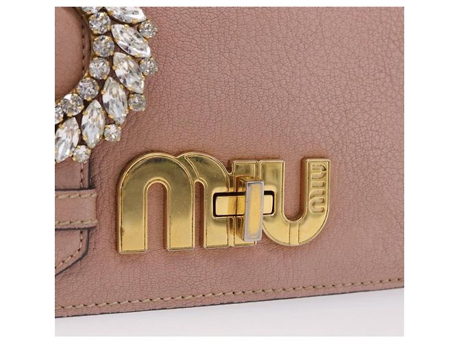 Bolsa de Ombro com Corrente Miu Miu em Couro Rosa Dourado Auth 202534A - vista 20