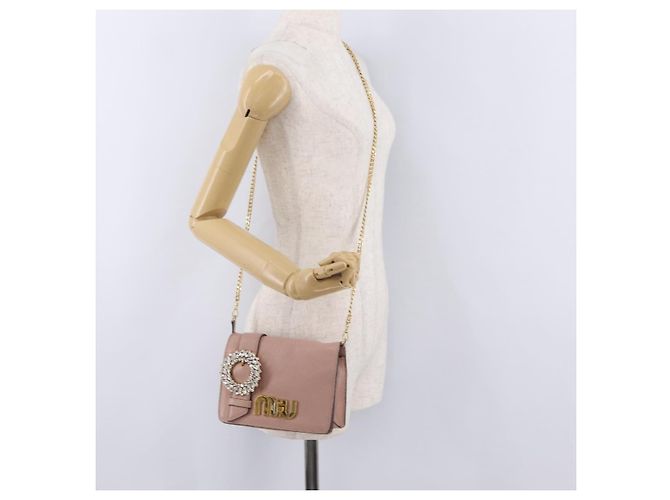 Bolsa de Ombro com Corrente Miu Miu em Couro Rosa Dourado Auth 202534A - vista 27