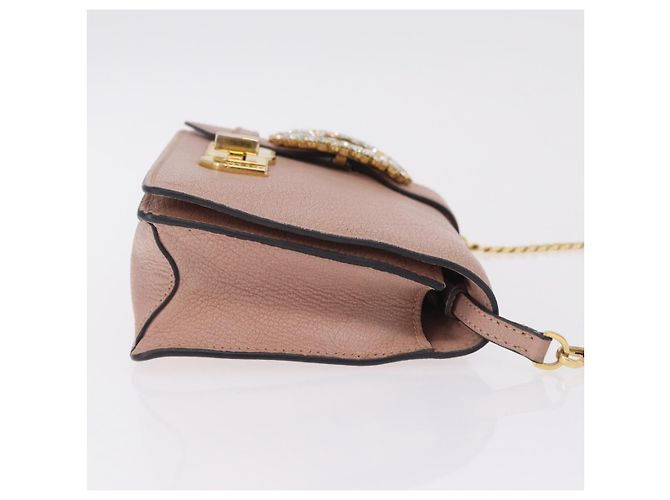 Bolsa de Ombro com Corrente Miu Miu em Couro Rosa Dourado Auth 202534A - vista 3