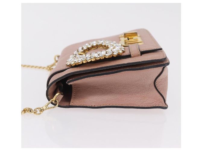 Bolsa de Ombro com Corrente Miu Miu em Couro Rosa Dourado Auth 202534A - vista 5
