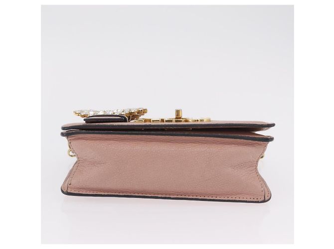 Bolsa de Ombro com Corrente Miu Miu em Couro Rosa Dourado Auth 202534A - vista 6