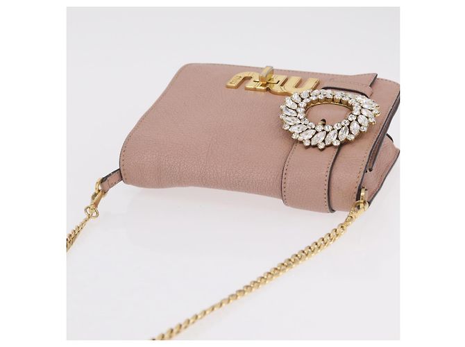 Bolsa de Ombro com Corrente Miu Miu em Couro Rosa Dourado Auth 202534A - vista 7