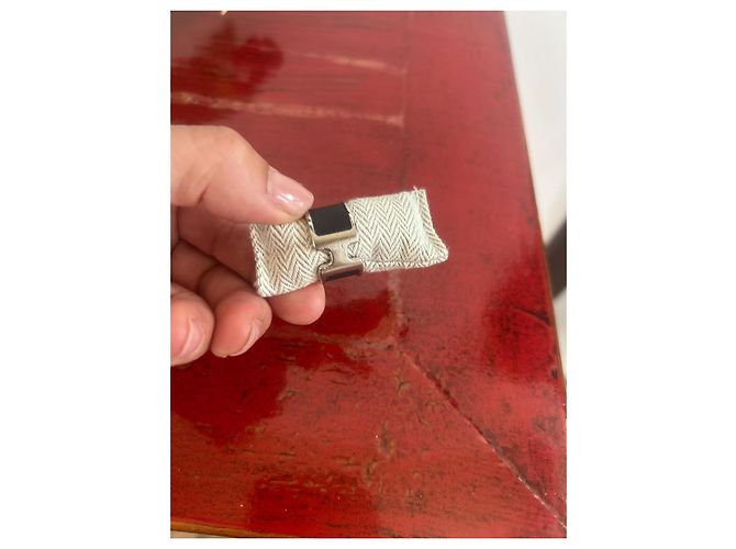 Ring Anillo Hermès "H" en plata y piel negra talla M Negro Hardware de plata - vista 10
