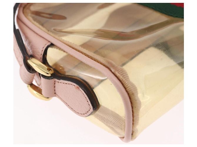 Bolsa de Ombro GUCCI Web Sherry Line em Vinil Transparente e Dourado 517350 Auth 206888 - vista 18