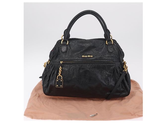 Miu Miu Handtasche Leder 2way Schwarz Gold Auth 167663M Golden - Ansicht 12