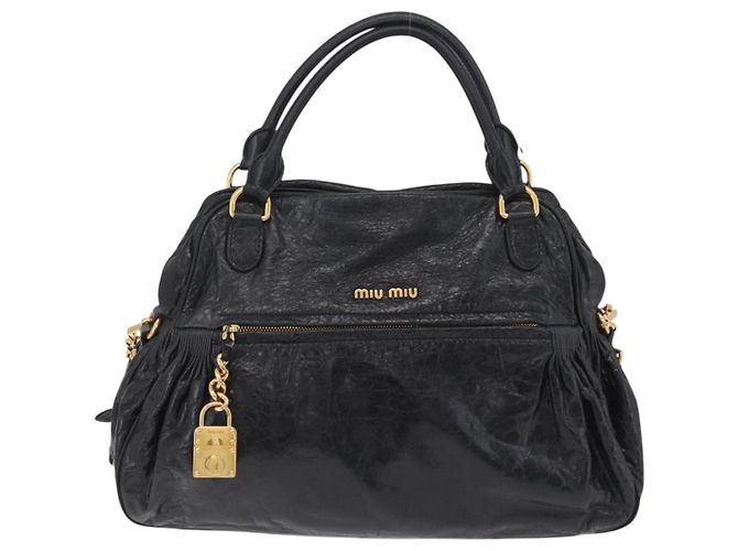 Miu Miu Handtasche Leder 2way Schwarz Gold Auth 167663M Golden - Ansicht 13