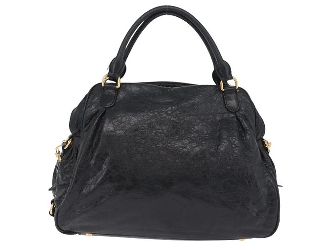 Miu Miu Handtasche Leder 2way Schwarz Gold Auth 167663M Golden - Ansicht 2