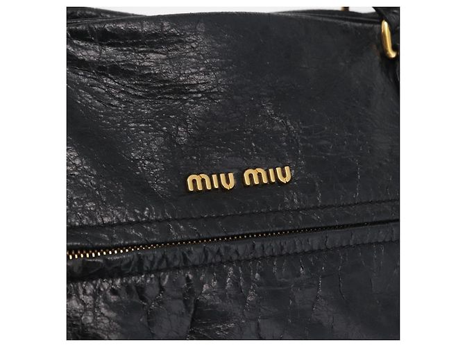 Miu Miu Handtasche Leder 2way Schwarz Gold Auth 167663M Golden - Ansicht 22