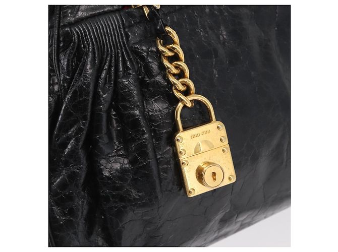 Miu Miu Handtasche Leder 2way Schwarz Gold Auth 167663M Golden - Ansicht 23