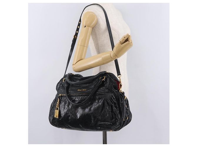 Miu Miu Handtasche Leder 2way Schwarz Gold Auth 167663M Golden - Ansicht 29